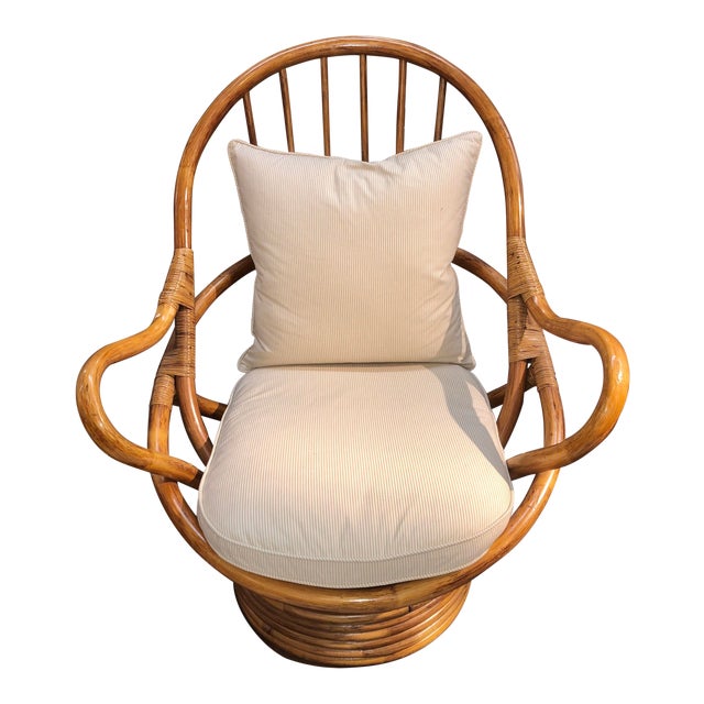Rattan Swivel Chair With New Cushions Chairish