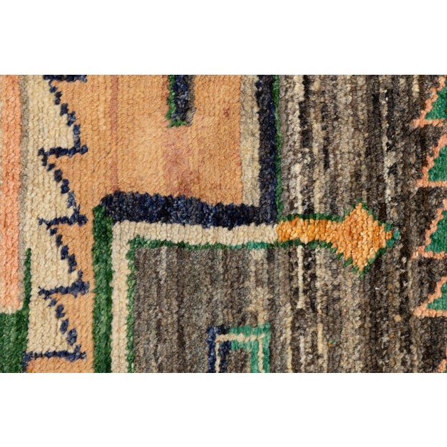 Forest Green Modern Baluch Style Hand-Knotted Area Wool Rug – Abstract Geometric Tribal 6x8 For Sale - Image 8 of 10