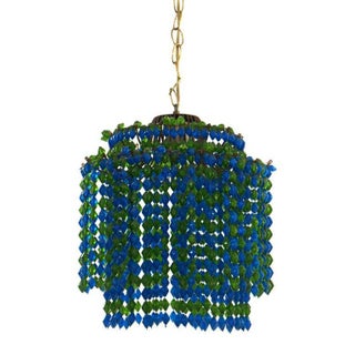 Two-Tiered Green & Blue Beaded Pendant Lamp For Sale