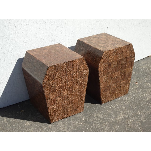 Modern Pair of Modern End Tables W Faux Braided Pattern Laminate For Sale - Image 3 of 12