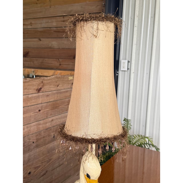 Vintage Coastal Pelican & Lobster Plaster Table Lamp With Shade For Sale - Image 9 of 12