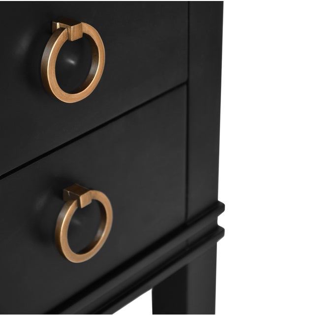 Worlds Away Matthew Izzo Home Cutler 36.5" Matte Black Lacquer, 2 Drawer Single Porcelain Sink Bath Vanity W/Carrara Marble Top, Brass Pulls, and Caned Open Shelf For Sale - Image 4 of 11