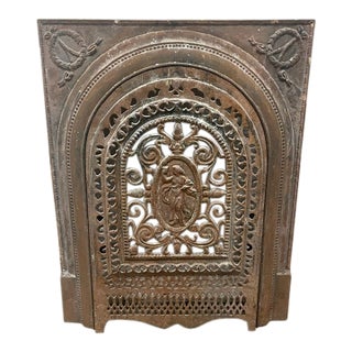 Late 19th Century Neoclassical Cast Iron Fireplace Surround & Figural Cover – 21.5" X 27" For Sale