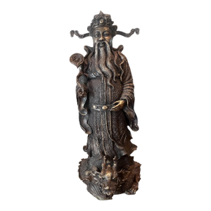 1970s Chinese Bronze Sculpture Deity Standing on a Dragon Fortune/ Prosperity/ Longevity