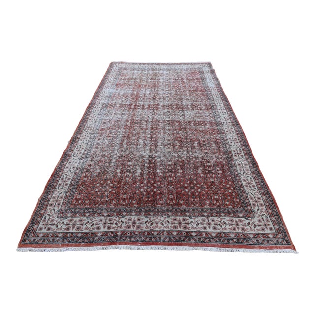1950s Vintage Chinese Hand Knotted Red Floral Desing Oushak Area Rug For Sale