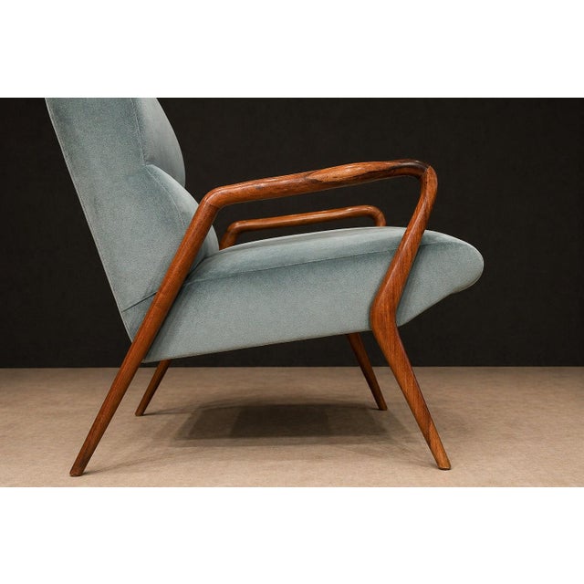 Giuseppe Scapinelli Armchairs, Brazil, 1950s — Sculpted Caviúna Frames in Dusty Teal Velvet Upholstery For Sale - Image 18 of 18