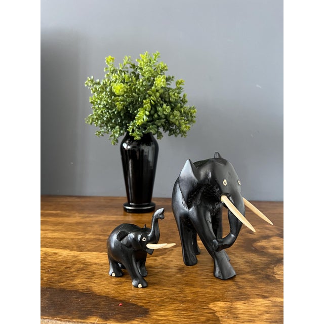 Vintage Hand Carved Ebony Elephant Set For Sale - Image 4 of 9