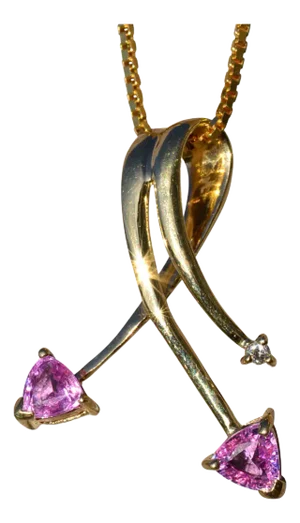 Ladies 14K Yellow Gold Pendant set with Pink Topaz and Diamond Accent
