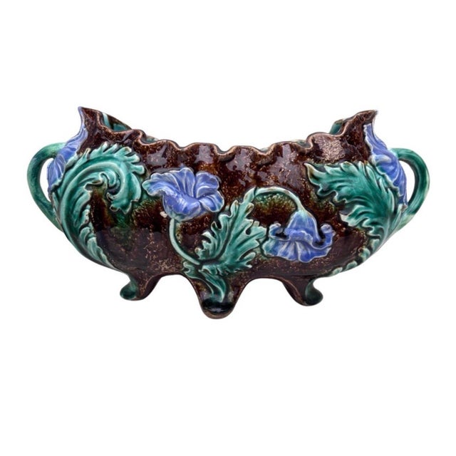Late 19th Century French Majolica Purple Flowers Jardinière, Circa 1880 For Sale - Image 5 of 6