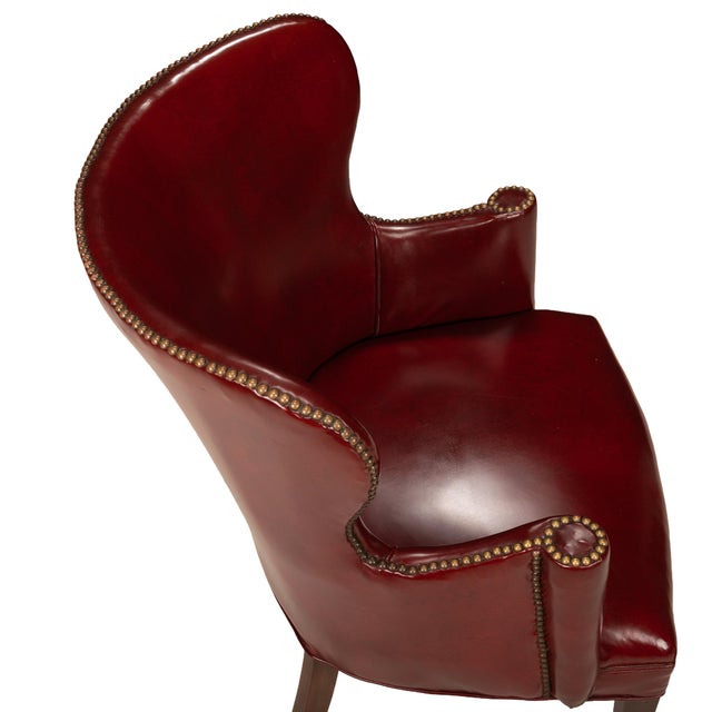 1950s Burgundy Red Vinyl Wingback Studded Library Club Chair For Sale - Image 11 of 13