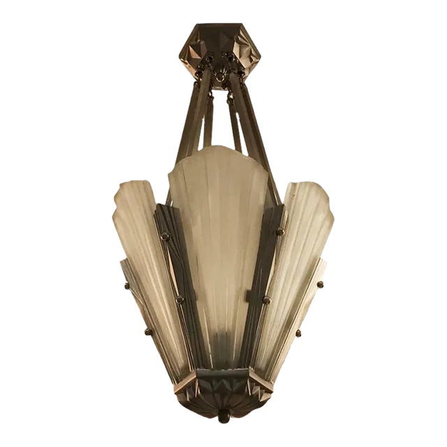French Art Deco Round Chandelier Signed by Degue For Sale