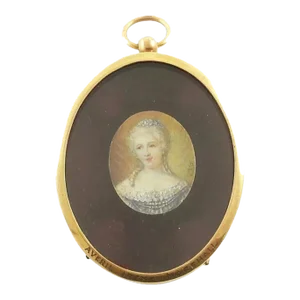Antique French Miniature Portrait of a Lady, 19th Century, Oval Gilt Frame