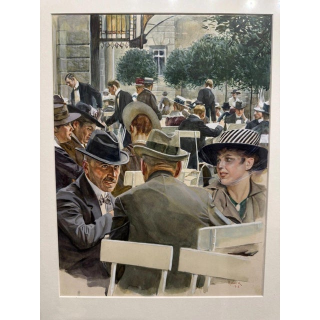 Franz František Horník-Lánský, Coffee House Terrace, Mixed Media, Framed For Sale - Image 7 of 13