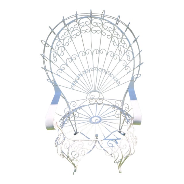 Vintage White Salterini Style Wrought Iron Peacock Chair For Sale