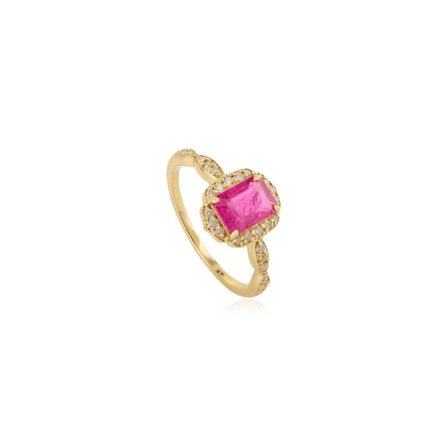Mid-Century Modern VRJewels 14k Solid Gold Natural Ruby Diamond Statement Ring Size 5 For Sale - Image 3 of 13