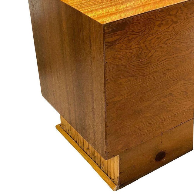 Restored 1950s Frankl Style Rattan & Mahogany Credenza Tv Stand W/ Stacked Rattan Base For Sale - Image 11 of 13
