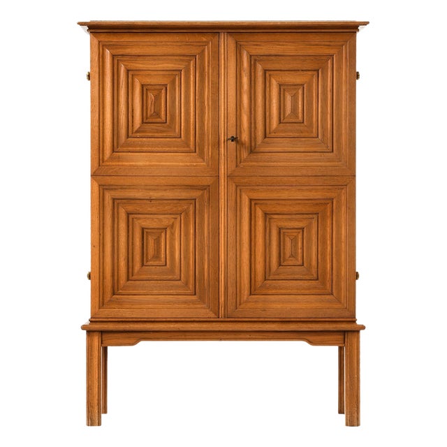 Mid-Century Modern Oak and Brass Cabinet by Oscar Nilsson, 1940s For Sale