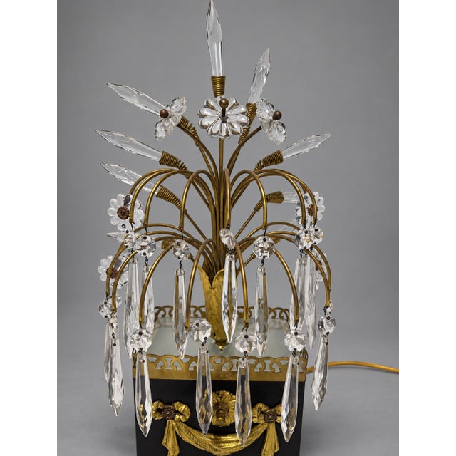 Mid 20th Century Maison Jansen Style Hollywood Regency Brass and Cut-Glass Floral Table Lamp For Sale - Image 10 of 11