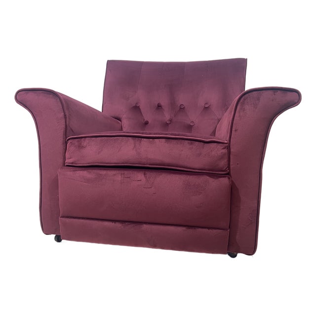 Vintage Lounge Chair in Purple Velvet, 1952 For Sale
