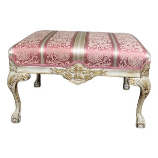 French Louis XV Style Painted Claw & Ball Footstool For Sale