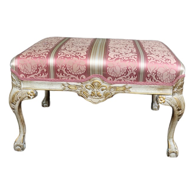 French Louis XV Style Painted Claw & Ball Footstool For Sale