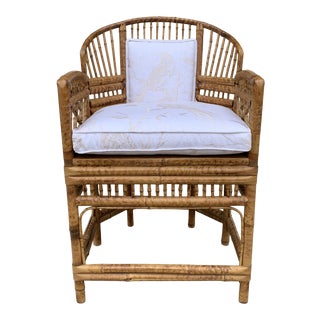 Vintage Bamboo Arm Chair With Upholstered Scalamandre Fabric For Sale