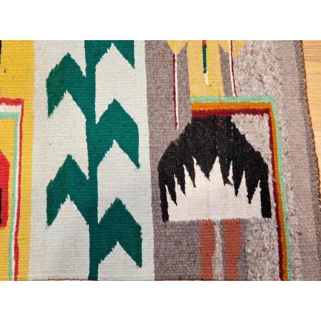 Textile Vintage Native American Yei Rug, Handwoven Wool, Navajo Deity Pictorial Pattern, 20” X 26” For Sale - Image 7 of 12