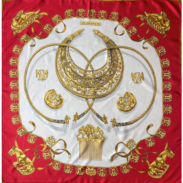 HERMÈS CAVALIERS d'OR 1991 Silk Scarf designed by Rybalchenko Vladimir For Sale