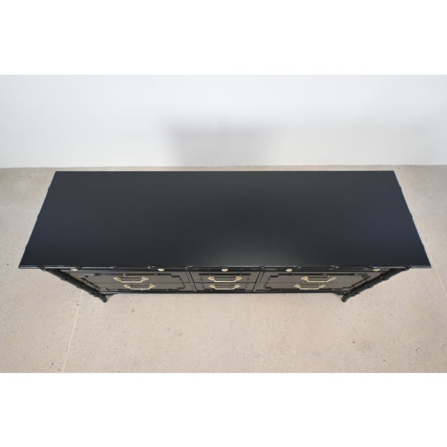 Ornamental & Decorative Materials Thomasville Allegro Faux Bamboo Hollywood Regency Black Lacquer 9 Drawer Dresser| Newly Refinished For Sale - Image 7 of 17