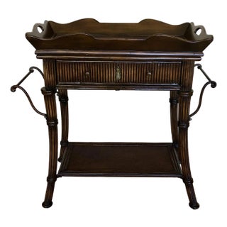 Tray Table With Drawer and Bottom Shelf Tommy Bahama Style For Sale