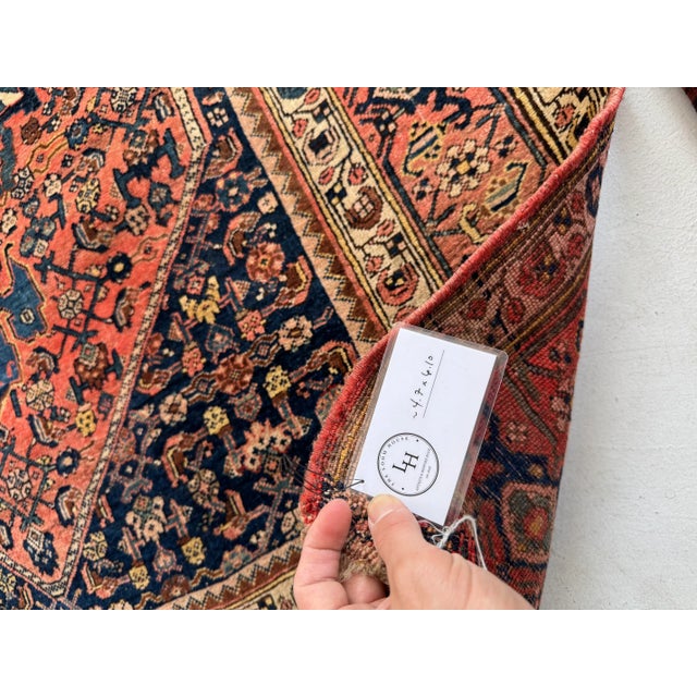 1910s Village Halvai Bidjar With Blooming Medallion in Dusty Rose & Indigo Rug - 4.7 X 6.10 For Sale - Image 5 of 5