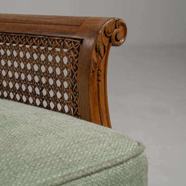Mid 20th Century Pair of Eclectic Upholstered Armchairs with Rattan Accents For Sale - Image 9 of 13