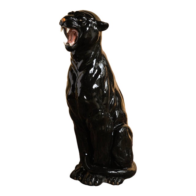 Italian Panther Ceramic Sculpture For Sale