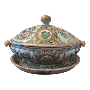 Antique Chinese Porcelain Rose Medallion Tureen