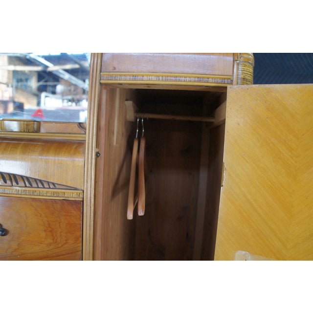 Vintage Art Deco Waterfall Walnut Chifferobe Secretary Desk Dresser Armoire For Sale - Image 15 of 18