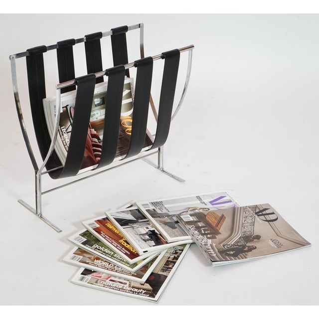 1970s 1970s Vintage Chrome Leather Magazine Rack in the Style of Alessandro Albrizzi For Sale - Image 5 of 5