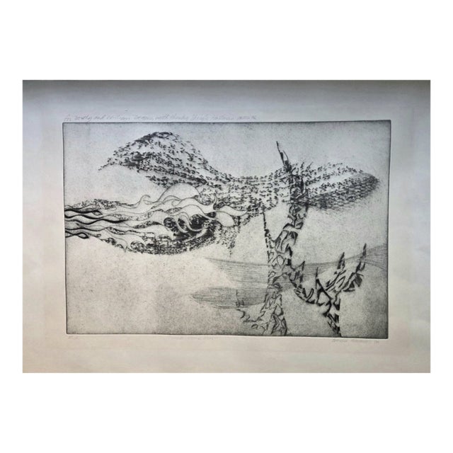 Elegant Vintage Mid-Century Abstract Etching by Sheigla Hartman (1970) For Sale