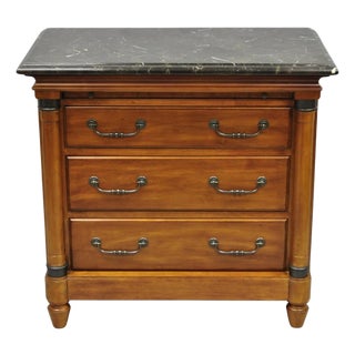 Kincaid French Country Cherry Wood 3 Drawer Marble Top Nightstand Bedside Table For Sale