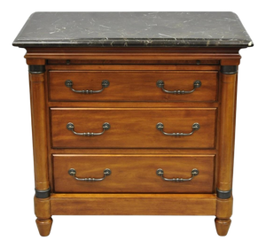 Kincaid French Country Cherry Wood 3 Drawer Marble Top Nightstand Bedside Table