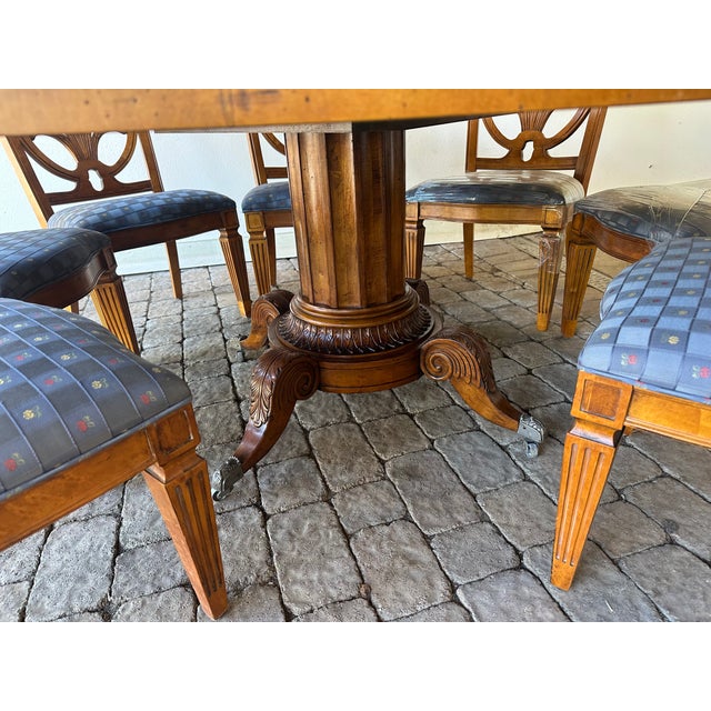 English Century Furniture Round Pedestal Dining Table & 8 Chairs For Sale - Image 3 of 4