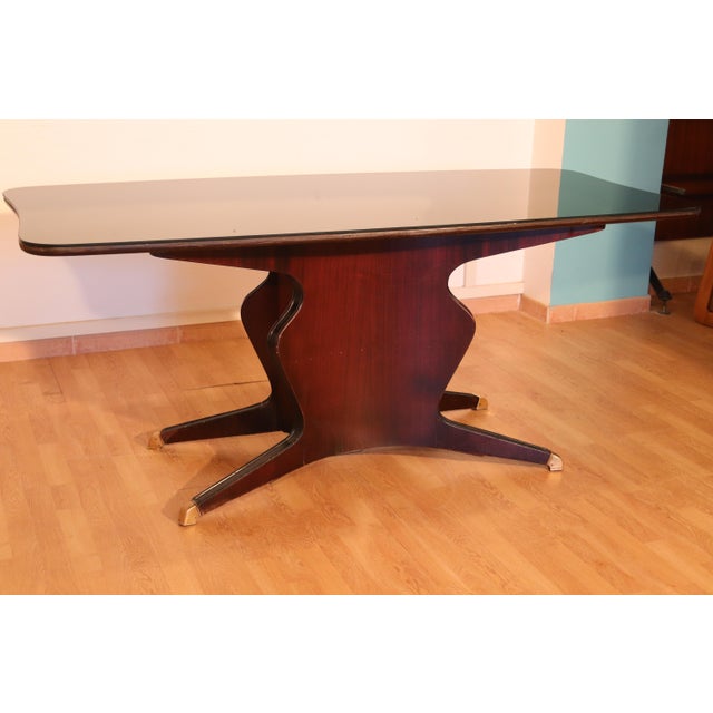 Mahogany and Black Glass Dining Table by Osvaldo Borsani for Fratelli Turri, Italy, 1950s For Sale - Image 9 of 13