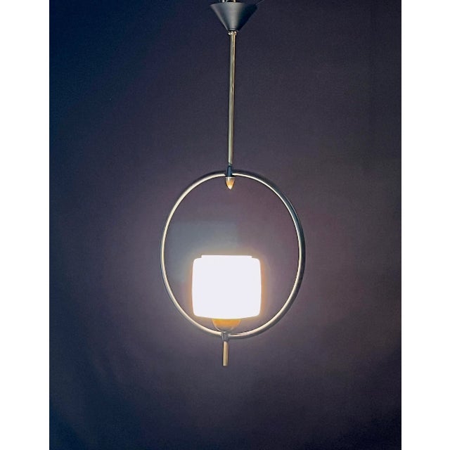 Maison Lunel Maison Lunel, Mid-Century Black and Brass Circular Pendant, France For Sale - Image 4 of 8