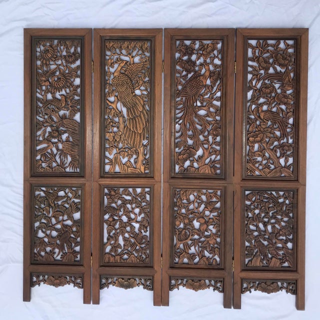 Chinese FourPanel Carved Rosewood Room Divider Screen Chairish