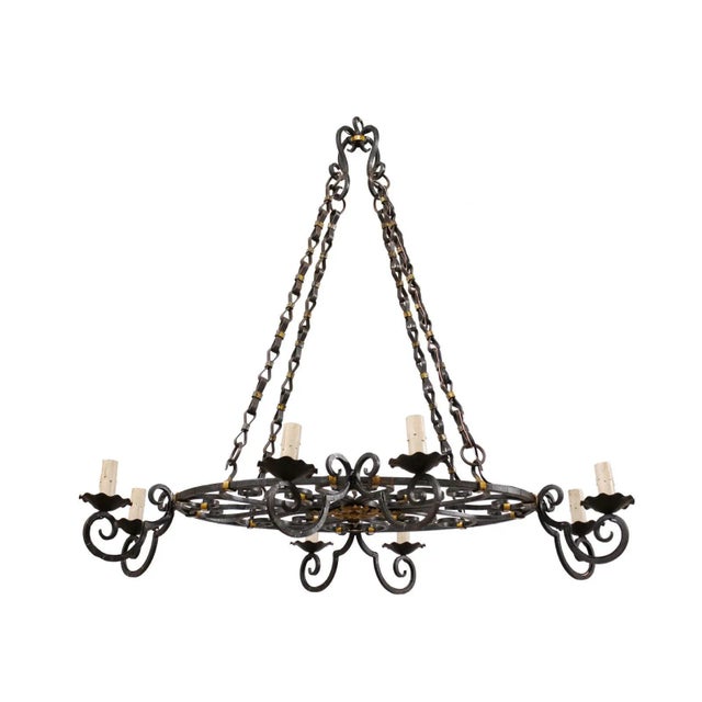 Mid 20th Century French Black Iron With Gold Oval Chandelier For Sale - Image 12 of 12