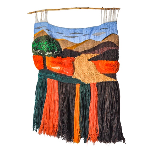 Textured Macrame Wall Tapestry with Catalan Landscape, Spain, 1970s For Sale