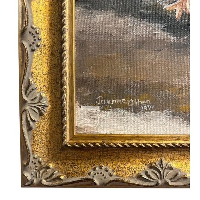 Original oil painting of a rooster and hen by Joanne Oten, signed and dated 1997. Rendered in a warm, naturalistic style...