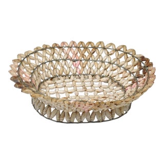 Vintage Handmade Shell Basket on Steel Frame For Sale