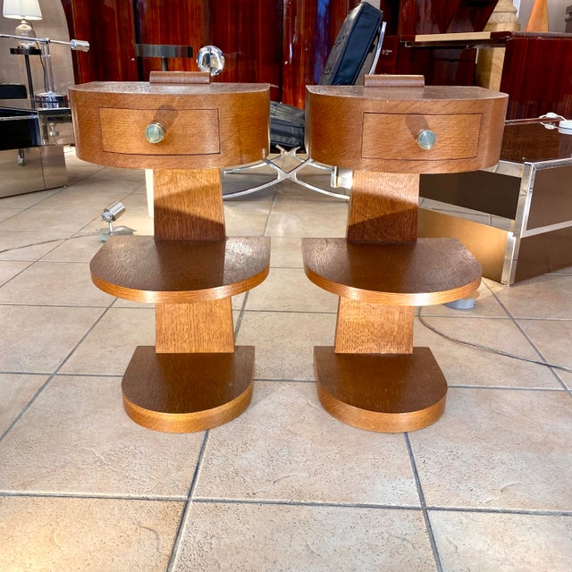 Vintage Bedside Tables in Oak Veneer, 1940s For Sale - Image 3 of 6