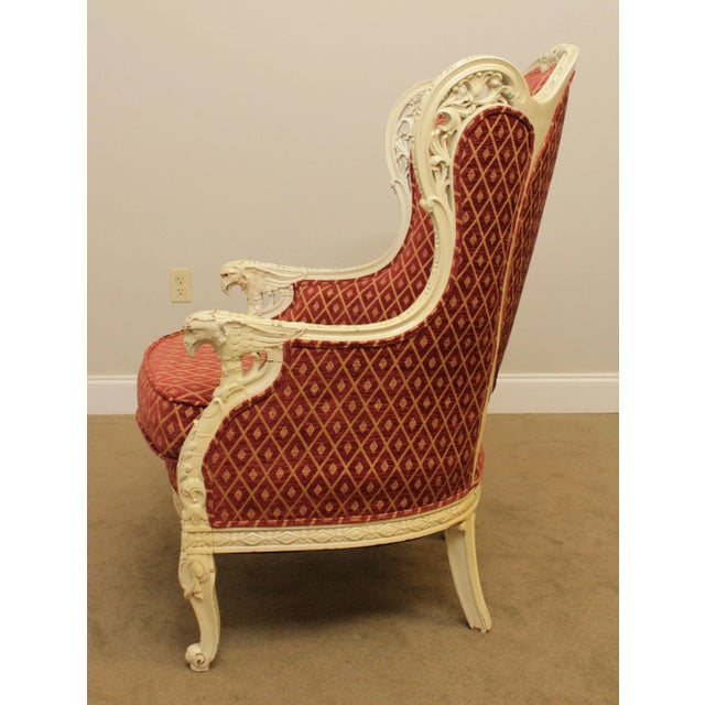 1920's French Louis XV Style Vintage Eagle Carved Bergere Wing Chair For Sale - Image 10 of 13