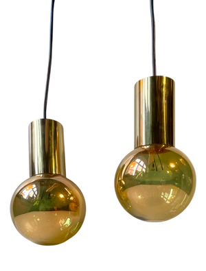 Mid-Century Modern Spy Ball Pendant Lamps in Brass from Frimann, 1960s, Set of 2